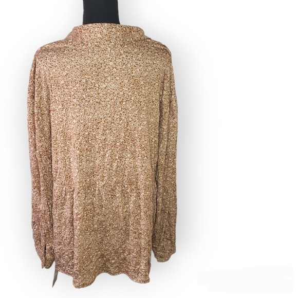 Frye and co. XXL brown with beige floral print long sleeves baby doll blouse top - Picture 2 of 10